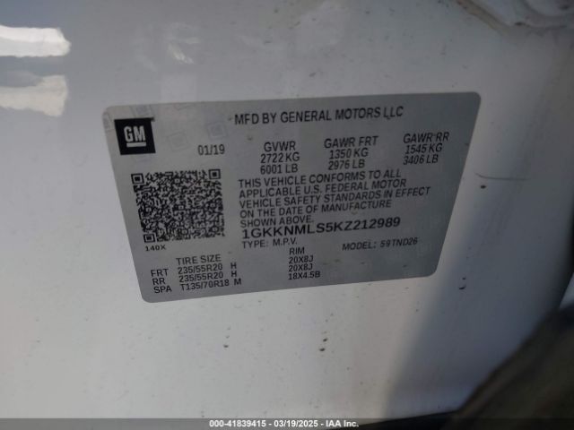 1GKKNMLS5KZ212989 GMC Acadia Slt-1