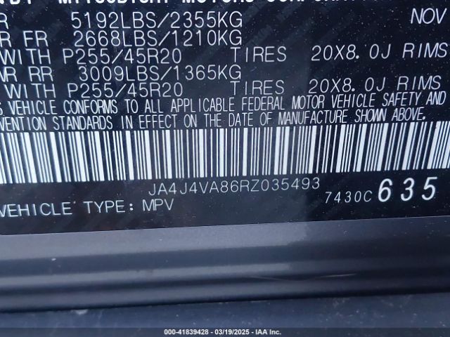 JA4J4VA86RZ035493 Mitsubishi Outlander Se Black Edition W/pano Roof