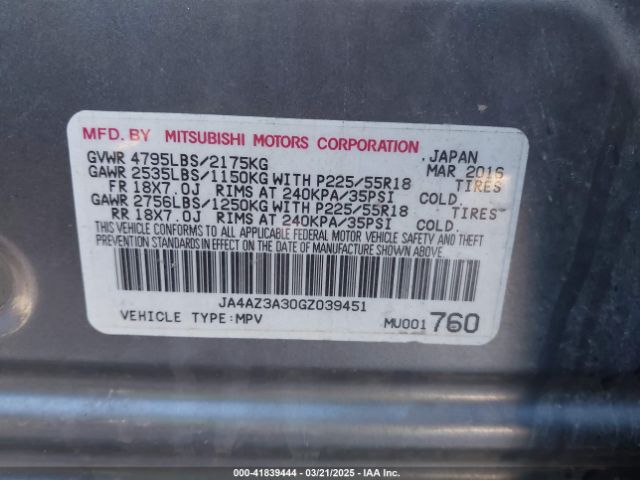 2016 MITSUBISHI OUTLANDER JA4AZ3A30GZ039451 Photo 8