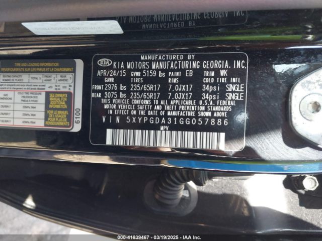 2016 KIA SORENTO 5XYPGDA31GG057886 Photo 8