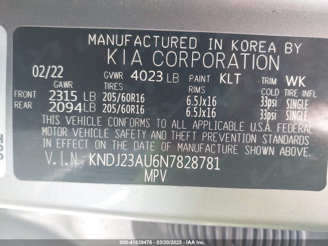KNDJ23AU6N7828781 KIA SOUL LX