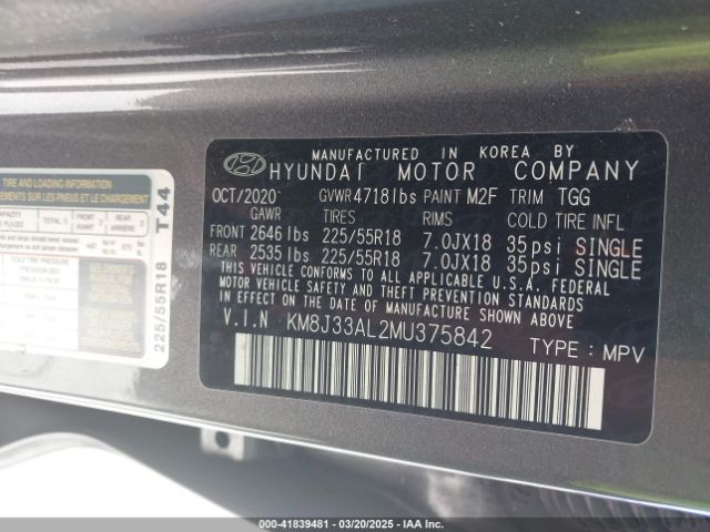 KM8J33AL2MU375842 Hyundai TUCSON SEL