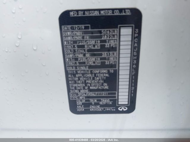 3PCAJ5M36LF111211 Infiniti Qx50 Luxe Awd