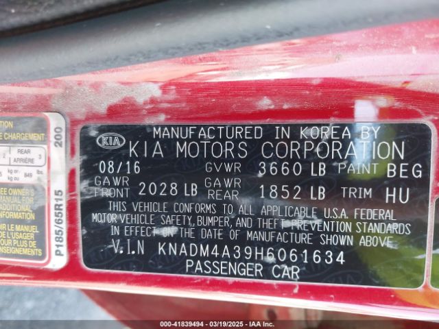KNADM4A39H6061634 KIA RIO LX