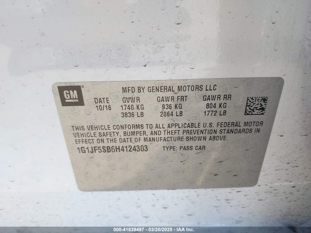 1G1JF5SB6H4124303 Chevrolet luv - mfi, vvt: variable valve timing, alum, e85 max