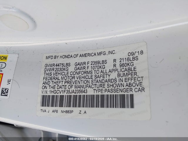 1HGCV1F35JA235643 Honda Accord Sport