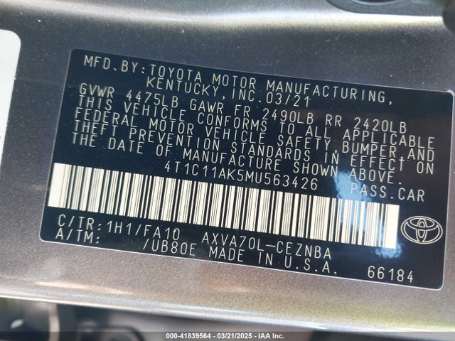 4T1C11AK5MU563426 Toyota CAMRY LE