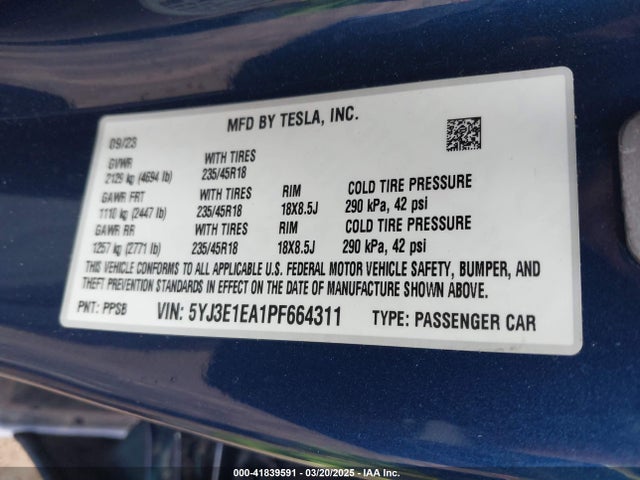 2023 TESLA MODEL 3 5YJ3E1EA1PF664311 Photo 8