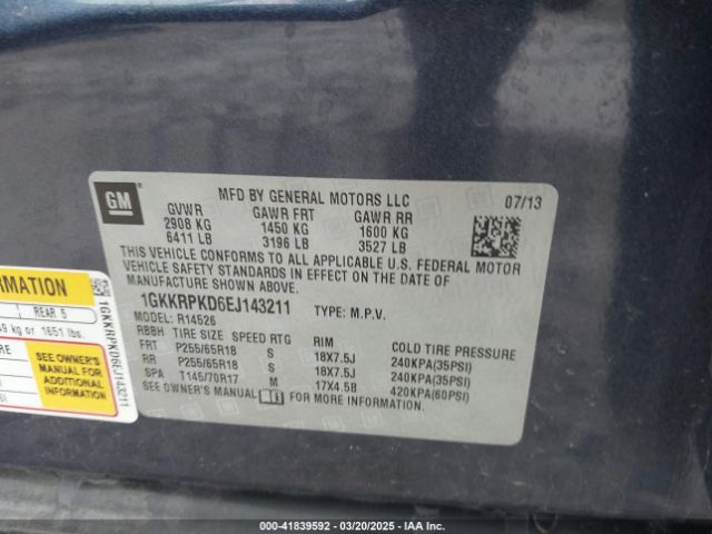 1GKKRPKD6EJ143211 GMC Acadia Sle-2