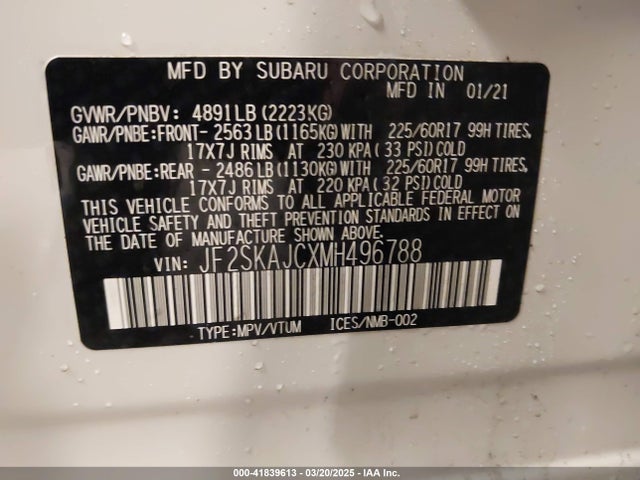 JF2SKAJCXMH496788 Subaru Forester Premium