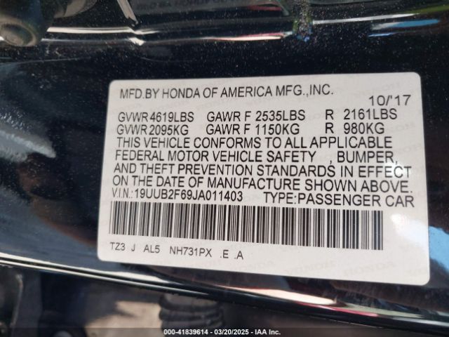 19UUB2F69JA011403 Acura Tlx Tech   A-spec Pkgs