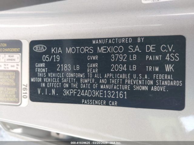 3KPF24AD3KE132161 KIA Forte Lxs