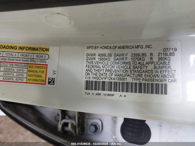 1HGCV1F12KA135001 Honda ACCORD LX