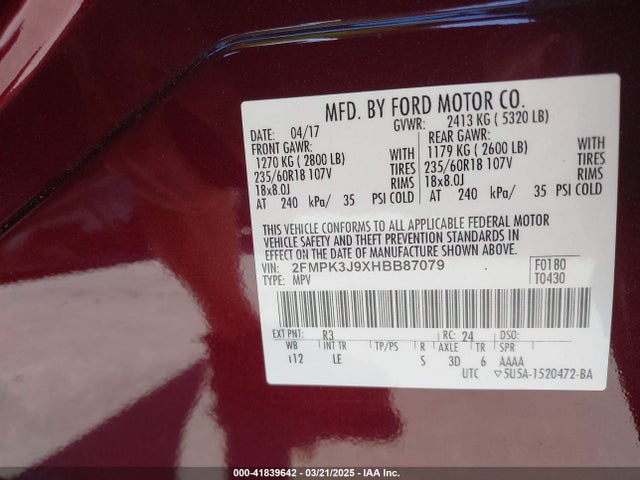 2FMPK3J9XHBB87079 Ford EDGE SEL