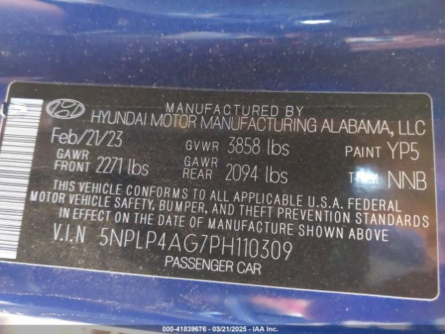 5NPLP4AG7PH110309 Hyundai Elantra Limited