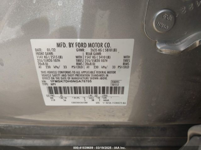 1FMSK7DH0NGA78705 Ford EXPLORER XLT