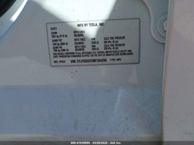 5YJYGDEEXMF304096 Tesla Model Y Long Range Dual Motor All-wheel Drive