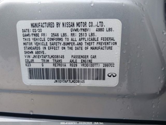 JN1EV7AP7LM208145 Infiniti Q50 PURE