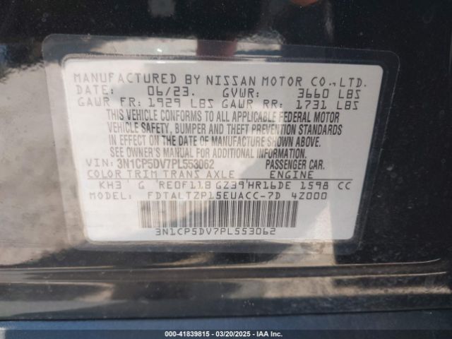 3N1CP5DV7PL553062 Nissan Kicks Sr Xtronic Cvt