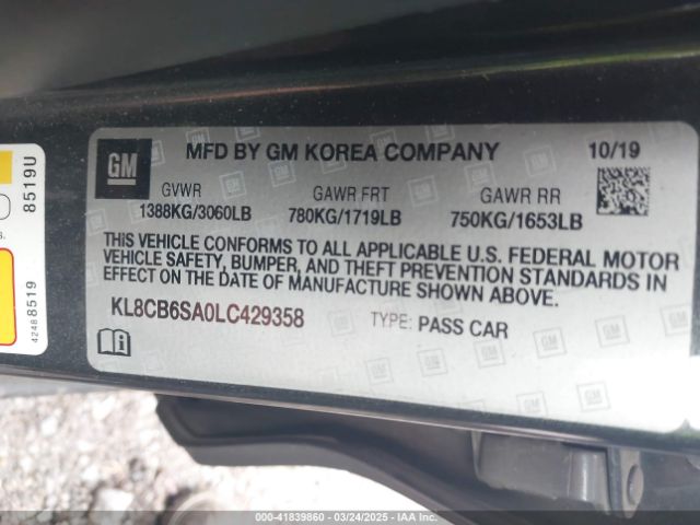KL8CB6SA0LC429358 Chevrolet Spark Fwd Ls Automatic
