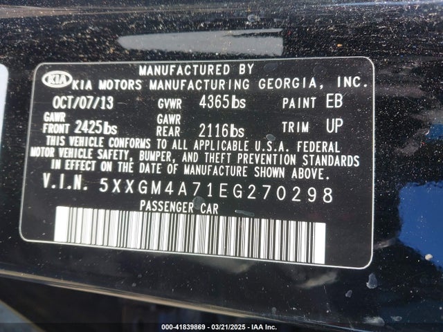 5XXGM4A71EG270298 KIA Optima Lx