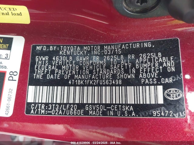 4T1BK1FK2FU563498 Toyota Camry Xse V6