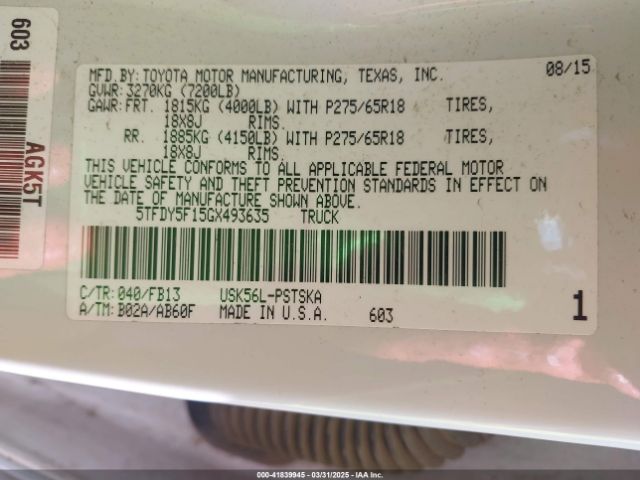 5TFDY5F15GX493635 Toyota Tundra Sr5 5.7l V8
