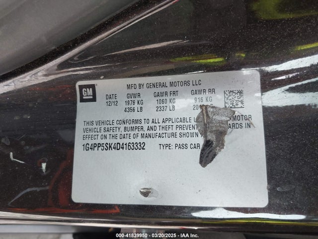 Aukcja sprzedaży 2013 Buick Verano, vin: 1G4PP5SK4D4163332, numer aukcji: 41839950