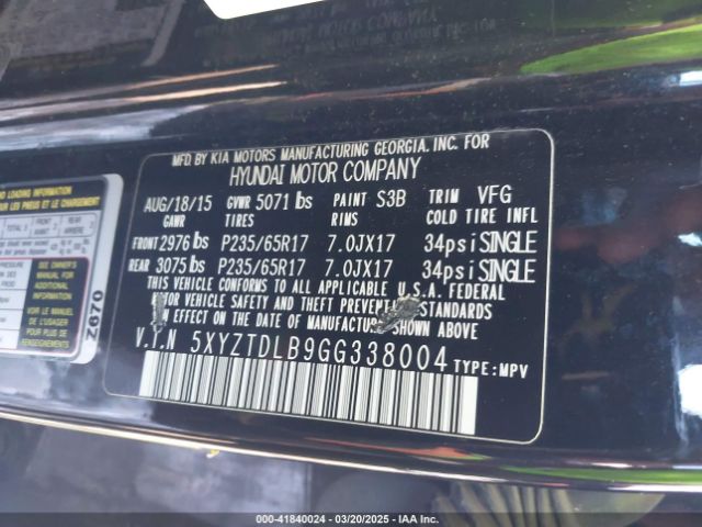 5XYZTDLB9GG338004 Hyundai Santa Fe Sport 2.4l