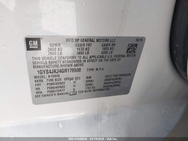 2016 CADILLAC ESCALADE ESV 1GYS4JKJ4GR178938 Photo 8