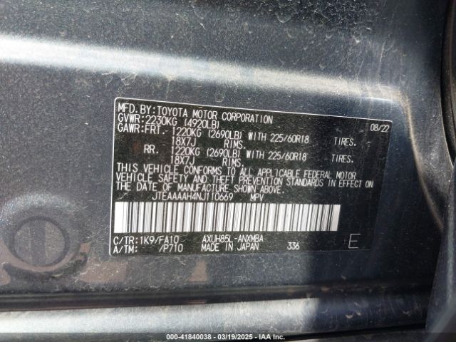 JTEAAAAH4NJ110669 Toyota VENZA LE