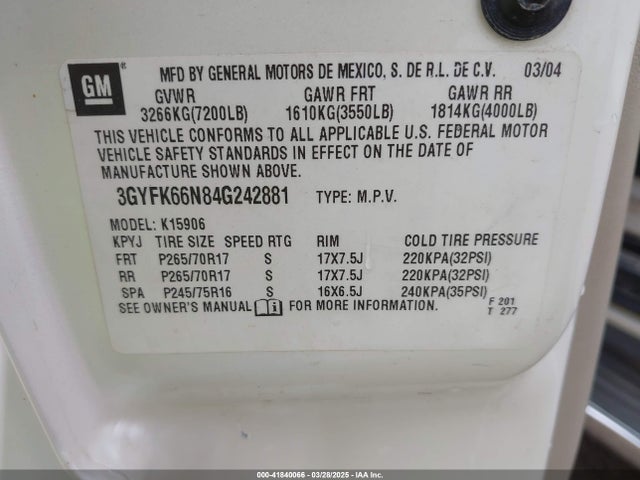 2004 CADILLAC ESCALADE ESV 3GYFK66N84G242881 Photo 8
