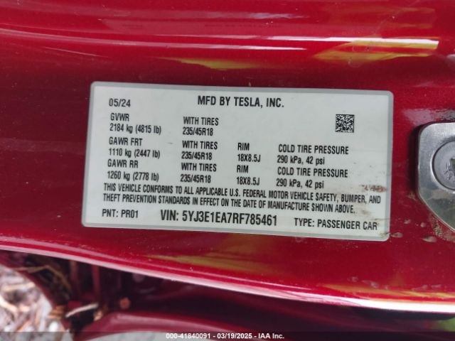 5YJ3E1EA7RF785461 Tesla Model 3 Long Range Dual Motor All-wheel Drive/rear-wheel Drive