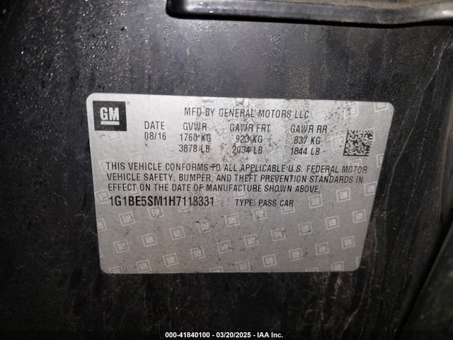 1G1BE5SM1H7113331 Chevrolet Cruze Lt Auto