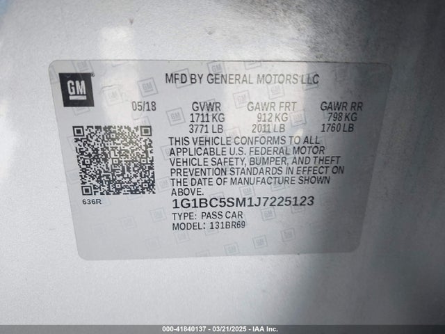 1G1BC5SM1J7225123 Chevrolet Cruze Ls Auto