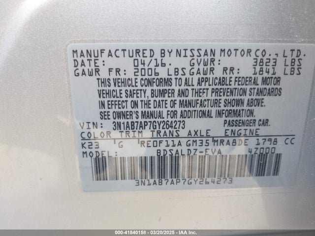3N1AB7AP7GY264273 Nissan SENTRA SV