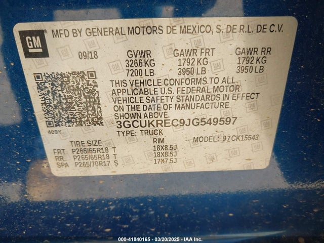 3GCUKREC9JG549597 Chevrolet Silverado 1500 2lt