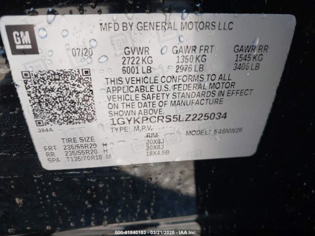 1GYKPCRS5LZ225034 Cadillac Xt6 Fwd Premium Luxury