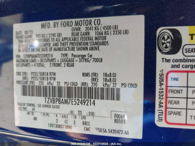 1ZVBP8AM7E5249214 Ford Mustang V6 Premium