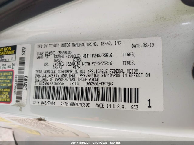 5TFRX5GN1KX162876 Toyota Tacoma Sr