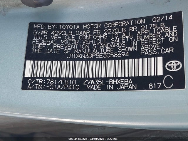 JTDKN3DP5E3058694 Toyota PRIUS PLUG-IN