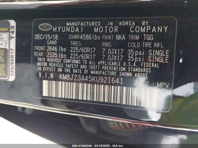 KM8J23A45KU921641 Hyundai TUCSON SE