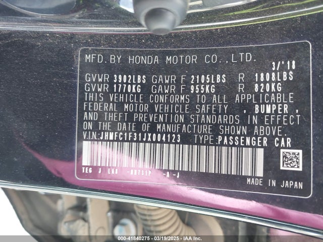 JHMFC1F31JX004123 Honda Civic Ex-t