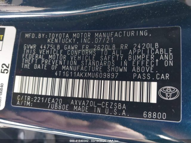 4T1G11AKXMU609897 Toyota CAMRY SE