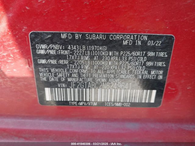 JF2GTABC2N8249641 Subaru Crosstrek