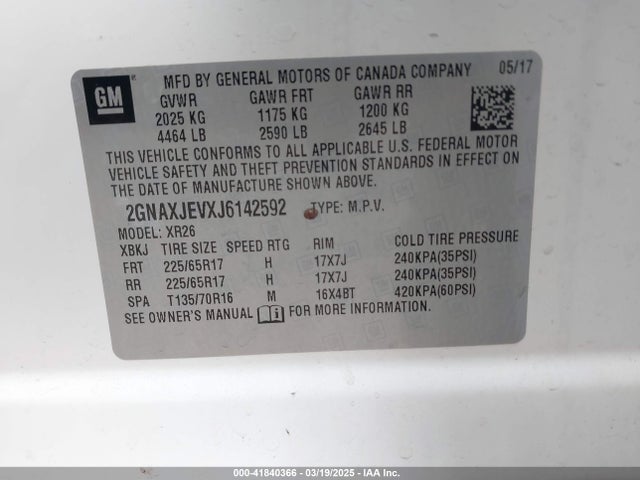2GNAXJEVXJ6142592 Chevrolet EQUINOX LT