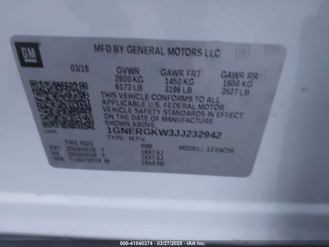 1GNERGKW3JJ232942 Chevrolet Traverse 1lt