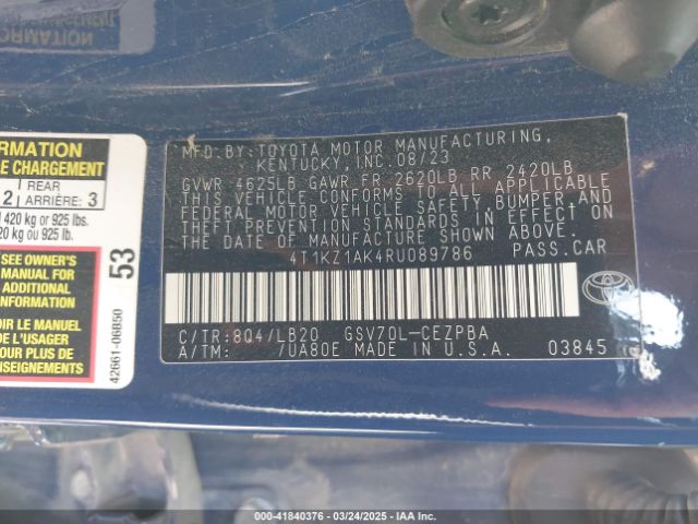 4T1KZ1AK4RU089786 Toyota Camry Xse V6