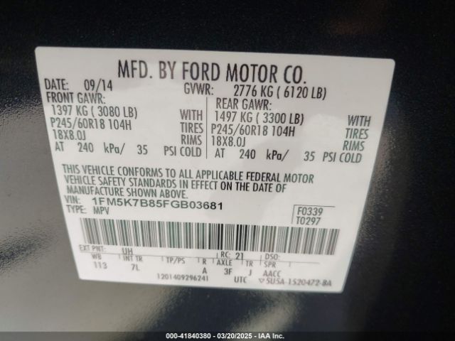 1FM5K7B85FGB03681 Ford Explorer