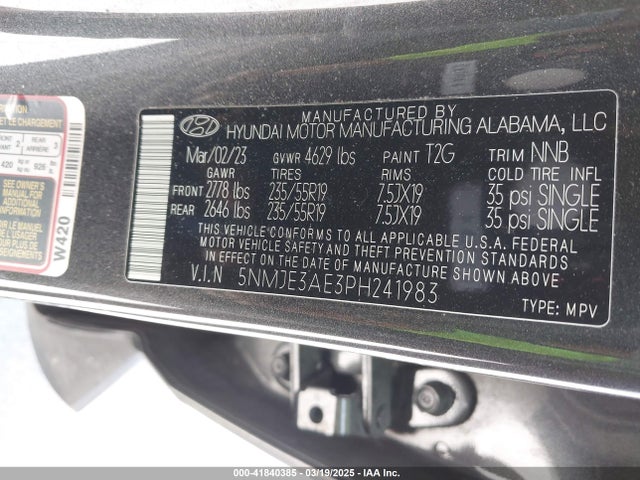 5NMJE3AE3PH241983 Hyundai Tucson Limited